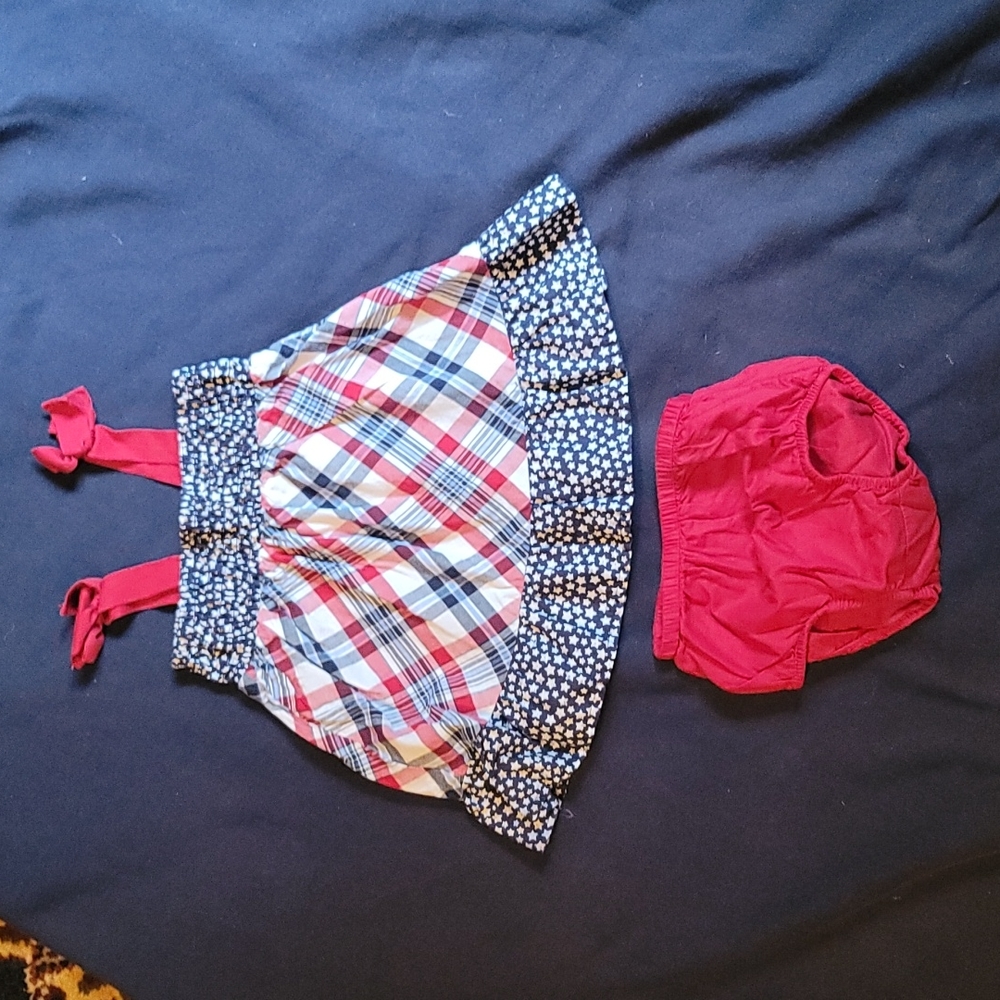 Childrens place sundress with bloomers, red/white/blue, size 3-6M